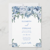 Waterverf Stusty Blue Floral Wedding Kaart (Voorkant)