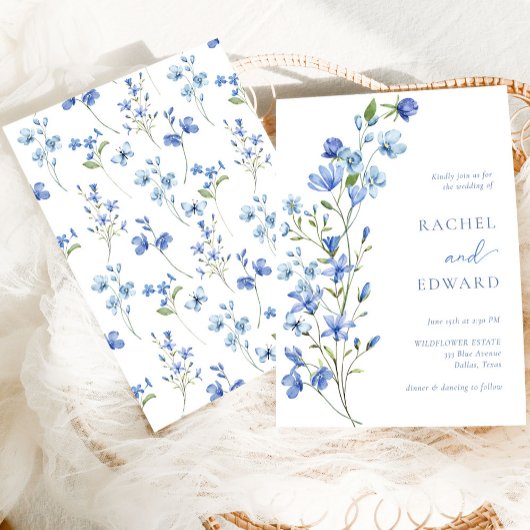 Waterverf Stusty Blue Floral Wedding Kaart