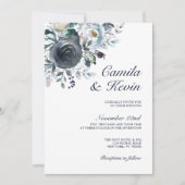 Waterverf Stusty Blue Navy Floral Wedding Kaart (Voorkant)