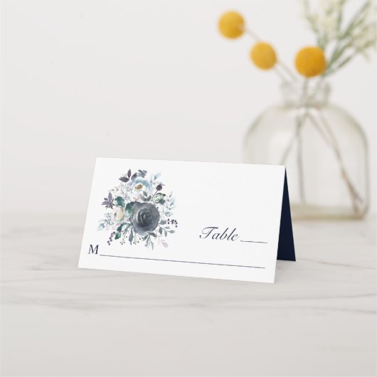 Waterverf Stusty Navy Blue Floral Wedding (Voorkant)
