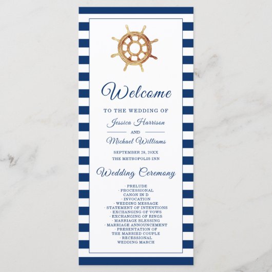 Waterverf stuurwiel Nautical Navy Stripes Programma (Voorkant)