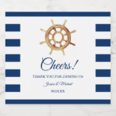 Waterverf stuurwiel Nautical Navy Stripes Sparkling Wijnetiket (Enkel label)