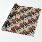 Waterverf Style Bison Buffalo Animal Pattern Art Cadeaupapier (Uitgerold)