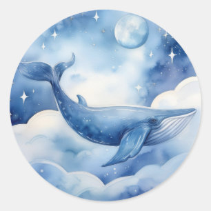 Waterverf Style Blue Whale Dream Ronde Sticker