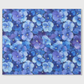 Waterverf Style Pansies Blauw Paarse Bloemprint Cadeaupapier (Vlak)