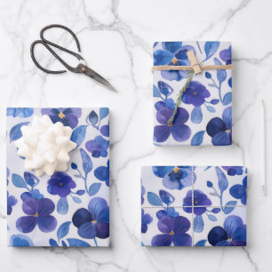 Waterverf Style Pansies Paarse Blauwe Bloemprint Inpakpapier Vel