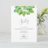 Waterverf Succulent 60th Birthday Invitation Kaart (Staand voorkant)