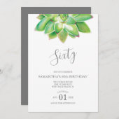 Waterverf Succulent 60th Birthday Invitation Kaart (Voorkant / Achterkant)