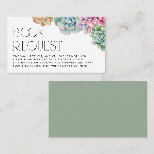 Waterverf Succulent Baby shower Book Request Informatiekaartje (Voorkant / Achterkant)