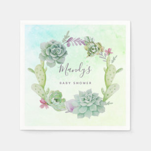 Waterverf Succulent Baby shower Servet
