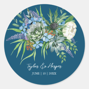 Waterverf Succulent Bloemen Boeket Boho Bruiloft Ronde Sticker