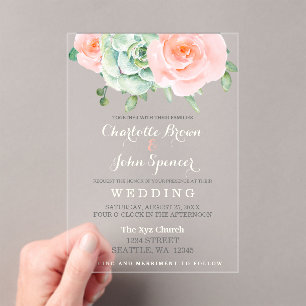 Waterverf Succulent Blush Floral Elegant Wedding Acryl Uitnodigingen