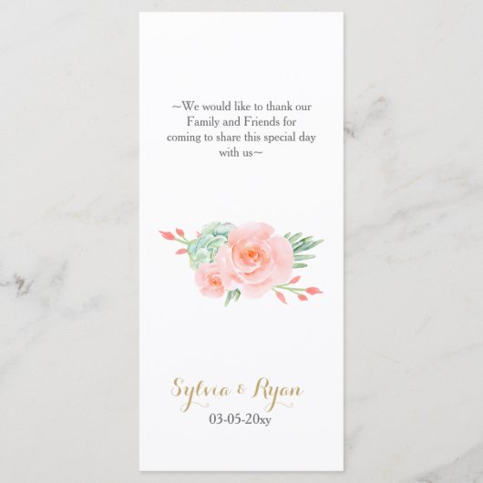 Waterverf Succulent Blush Floral Elegant Wedding Menu (Achterkant)