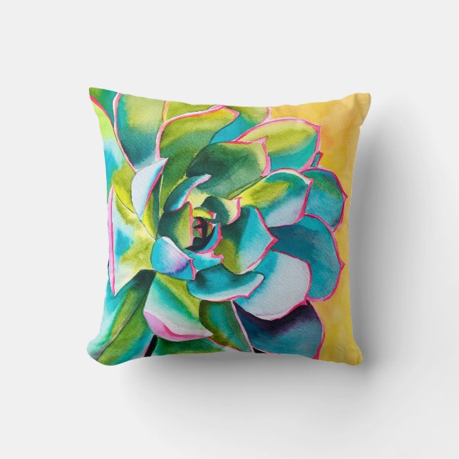 Waterverf succulent botanisch kussen (Voorkant)