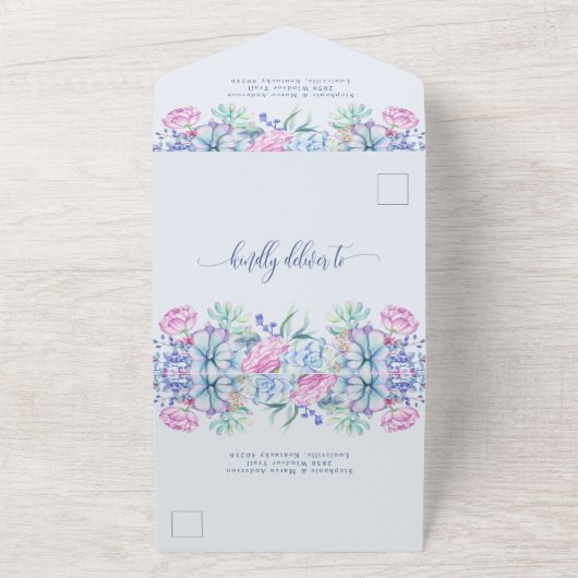 Waterverf Succulent Botanische bruiloft All In One Uitnodiging (Buitenkant)