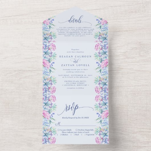 Waterverf Succulent Botanische bruiloft All In One Uitnodiging (Binnen)