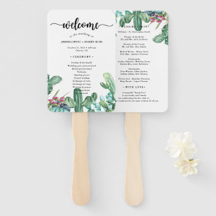 Waterverf Succulent Cactus Floral Wedding Programm Handwaaier
