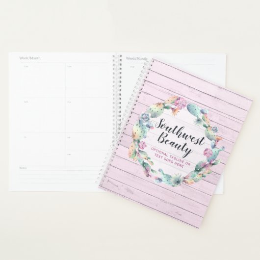 Waterverf Succulent Cactus & Rustic Wood Bohemian Planner (Display)