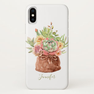Waterverf Succulent Floral Botanical Personalized iPhone X Hoesje