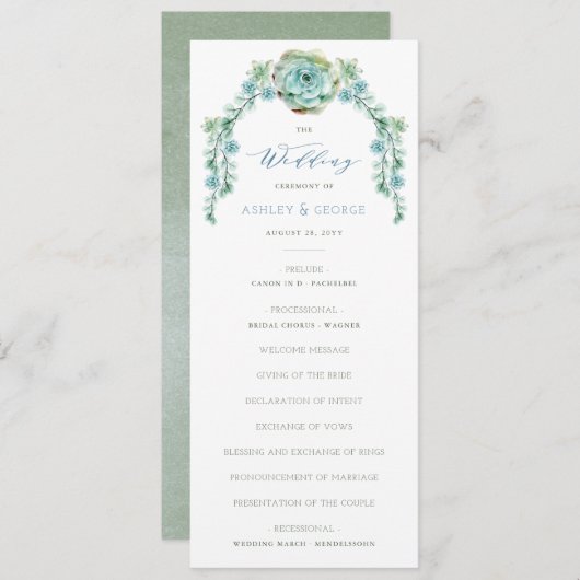 Waterverf Succulent Flower Garden Wedding Programm Kaart (Voorkant / Achterkant)
