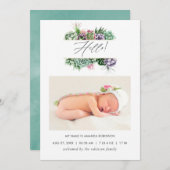 Waterverf Succulent Geboorte Aankondiging Fotokaar (Voorkant / Achterkant)