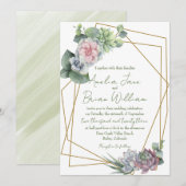Waterverf Succulent Geometric Plant Wedding Kaart (Voorkant / Achterkant)