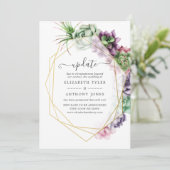Waterverf Succulent Geometric Wedding Update Kaart (Staand voorkant)