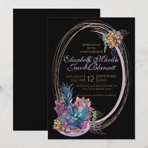 Waterverf Succulent, paarse zwarte virtual Wedding Kaart