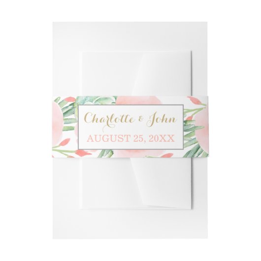 waterverf succulent perzik rozen buikband uitnodigingen wikkel (Voorkant Voorbeeld)