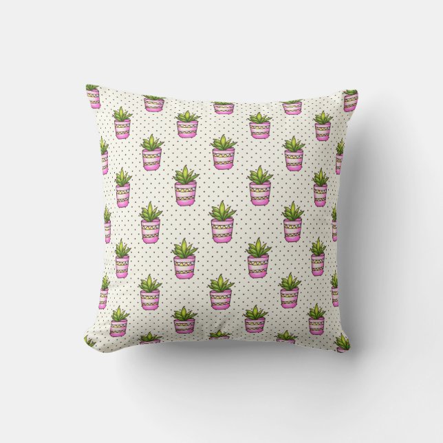 Waterverf Succulent Polka Dot Patroon Kussen (Voorkant)