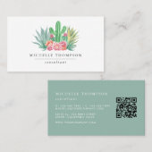 Waterverf Succulent QR Code Visitekaartje (Voorkant / Achterkant)
