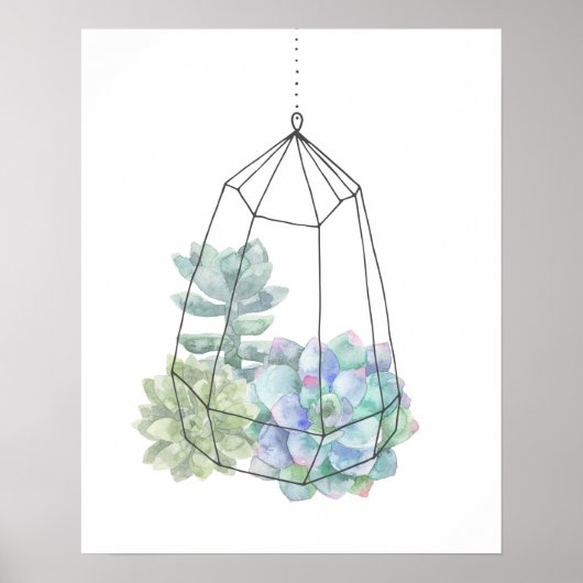 Waterverf Succulent Terrarium Hand getekend Poster (Voorkant)