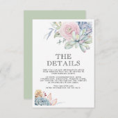 Waterverf Succulent Vintage Wedding Details Kaart (Voorkant / Achterkant)