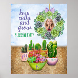 Waterverf Succulent Wreath Cactus Monogram Foto Poster