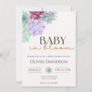 Waterverf Succulente Bloemige Baby Shower Uitnodig Kaart