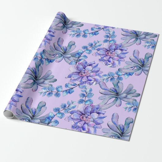 Waterverf Succulente Planten Cadeaupapier (Uitgerold)