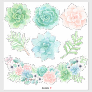 Waterverf Succulenten 14 x 14 Sticker
