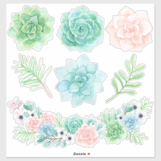 Waterverf Succulenten 14 x 14 Sticker (Vel)