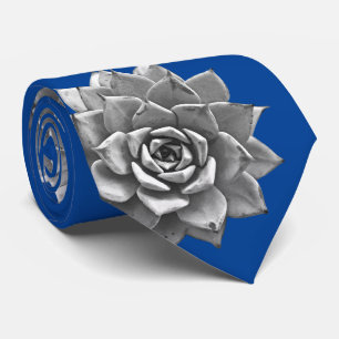 Waterverf Succulenten Grijs op Blauw Stropdas