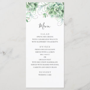 Waterverf succulenten. Grijze cactus bruiloft Menu