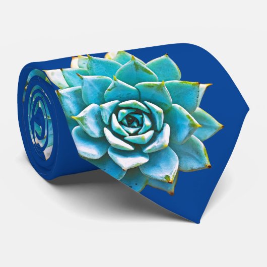 Waterverf Succulenten op blauw Stropdas (Opgerold)