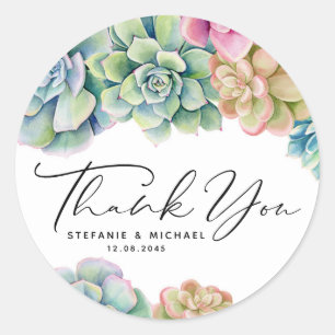 Waterverf Succulenten Zomer Bruiloft Dank u Ronde Sticker