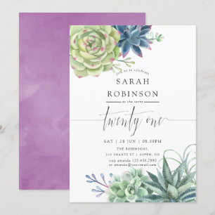 Waterverf Succulents 21st Birthday Party Invite Kaart