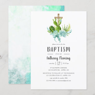 Waterverf Succulents Baby Boy Baptism/Christening Kaart