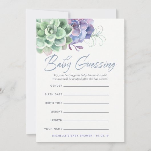 Waterverf Succulents Baby Predicents Game Kaart (Voorkant)