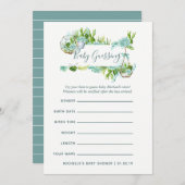 Waterverf Succulents Boy Baby Predictions Game Kaart (Voorkant / Achterkant)