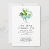 Waterverf Succulents Boy First Heilige Communie Kaart (Voorkant)