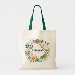 Waterverf Succulents Floral Canvas tas Bridesmaid