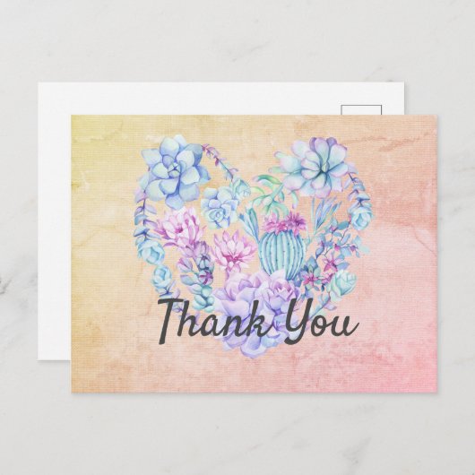 Waterverf Succulents Heart Hartelijk dank Briefkaa Briefkaart (Voorkant / Achterkant)