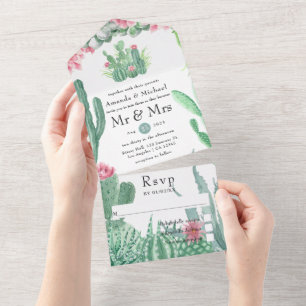 Waterverf Succulents Wedding All In One Uitnodiging